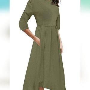 Womans 3/4 balloon sleeve high waist midi dress with pockets